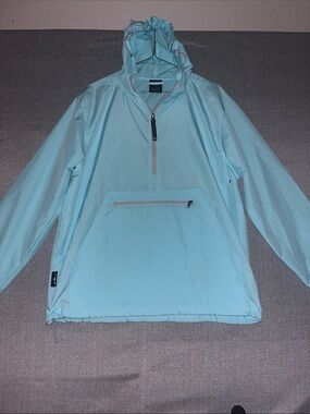 Charles River Apparel Aqua Hooded Windbreaker Pullover,Size Medium